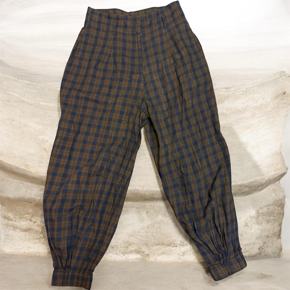 ASOS Women’s  Plaid Pants - Brown/ Blue Checkered Barrel Flannel